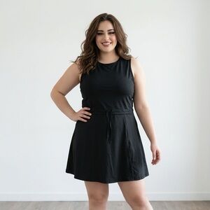 Amazon Black Sleeveless Backless A-Line Dress with Waist Tie Sports Dress